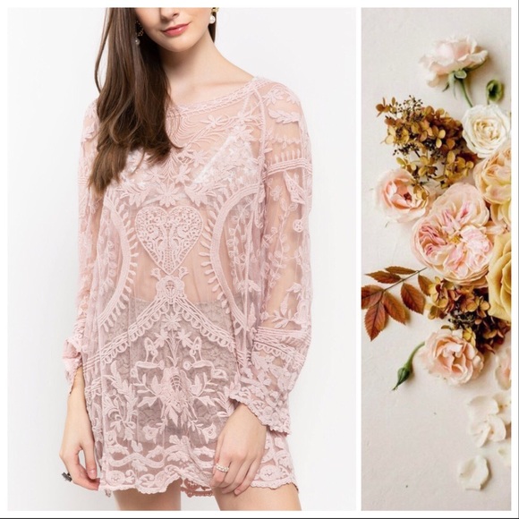 POL Tops - Sweetheart Dusty Pink Lace Layering Tunic